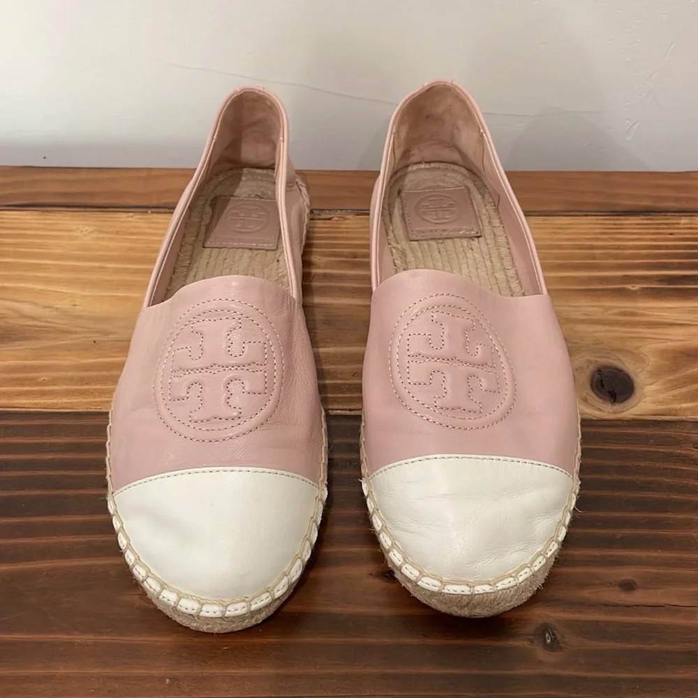 Tory Burch BENTON 2 ESPADRILLE NAPPA LEATHER Seashell Pink /New Ivory Size 8